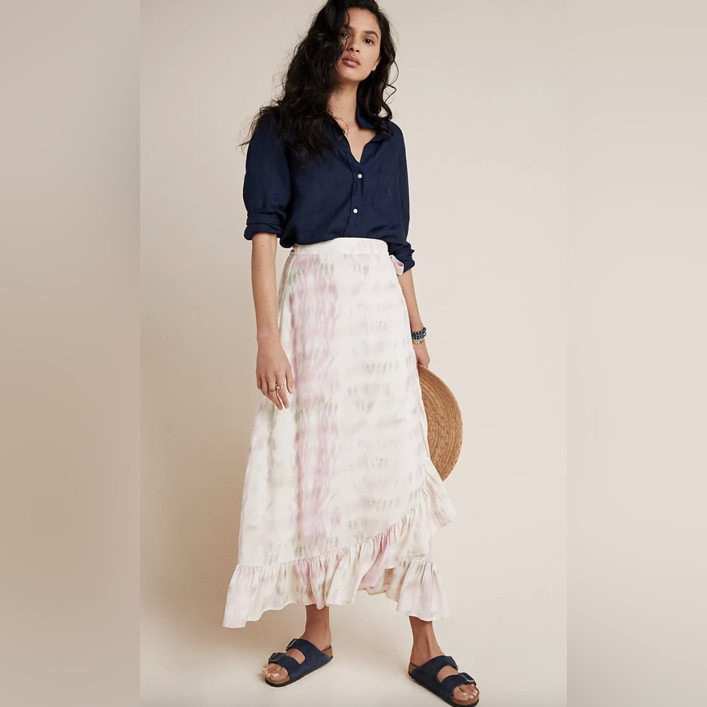 Anthropologie White and Pink Maxi Skirt